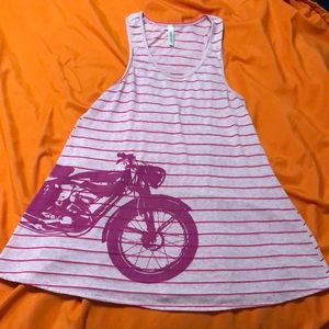 Pink racer back tank with motorcycle graphic